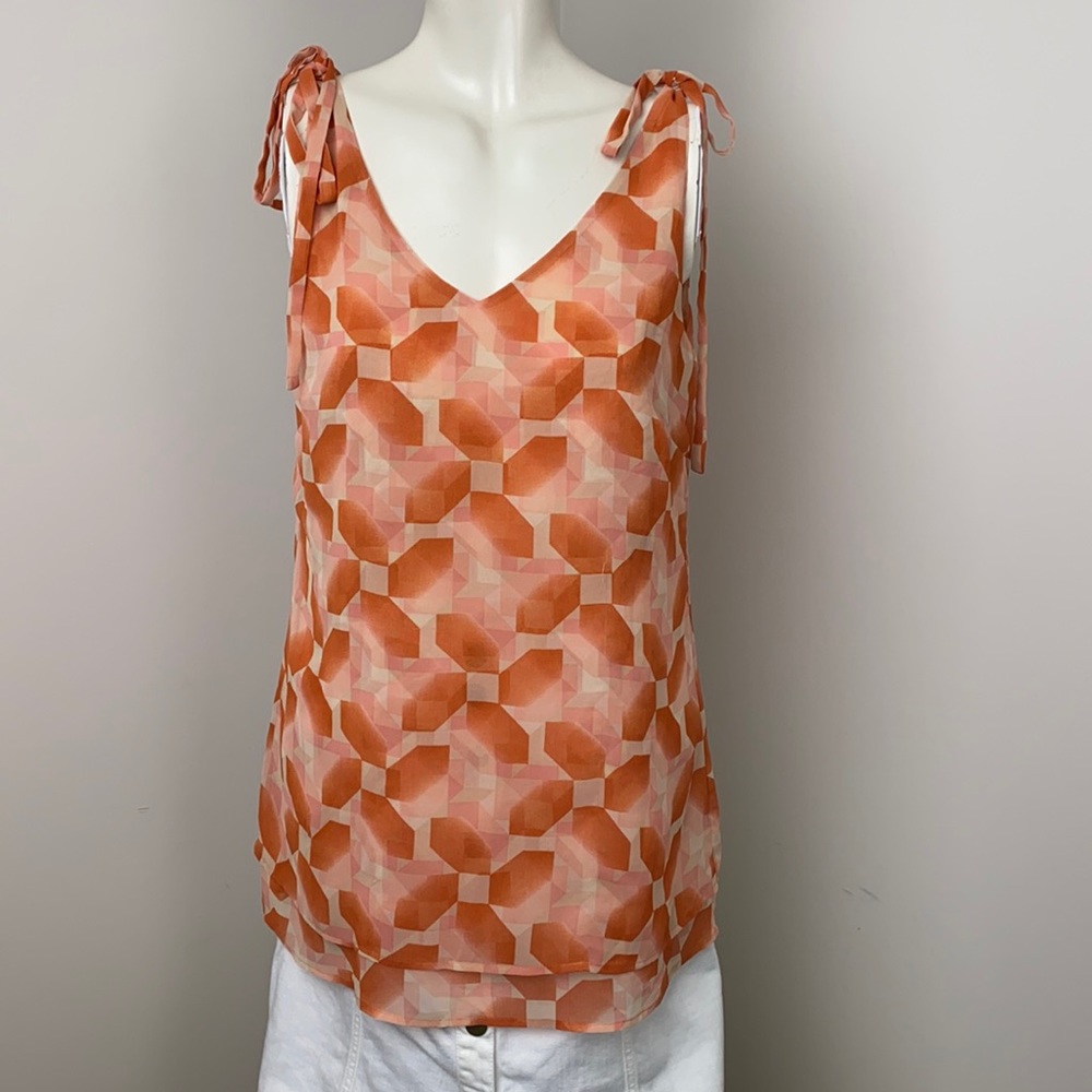 Cabi Dust & Peach Pinwheel Tie-Strap Sleeveless Top Size M